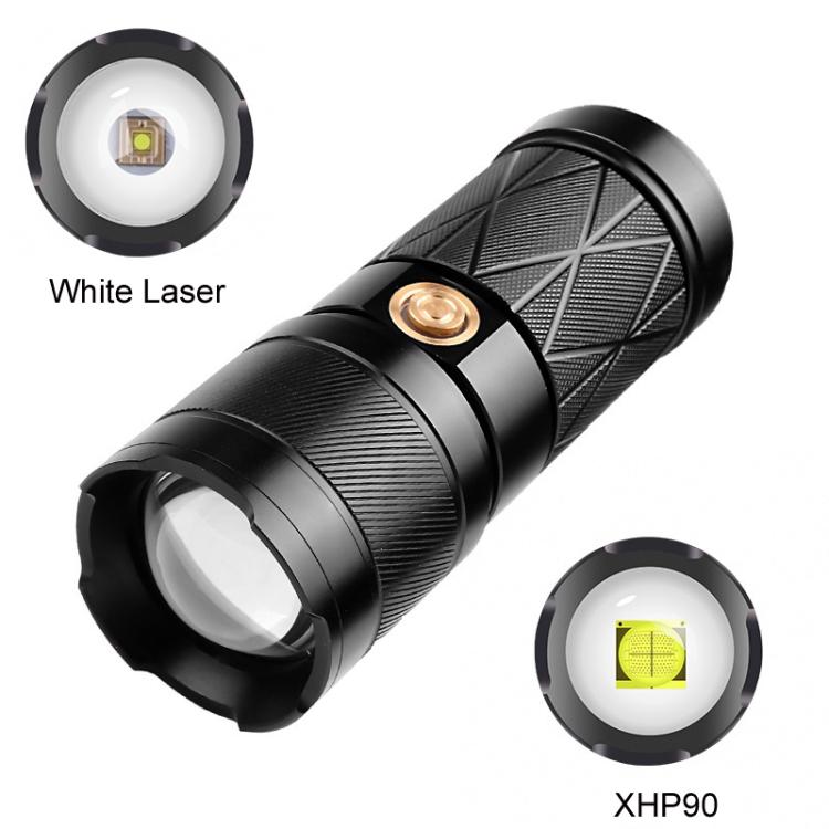 Mini Outdoor Long-Range Strong Light LED Flashlight, White Laser, XHP90