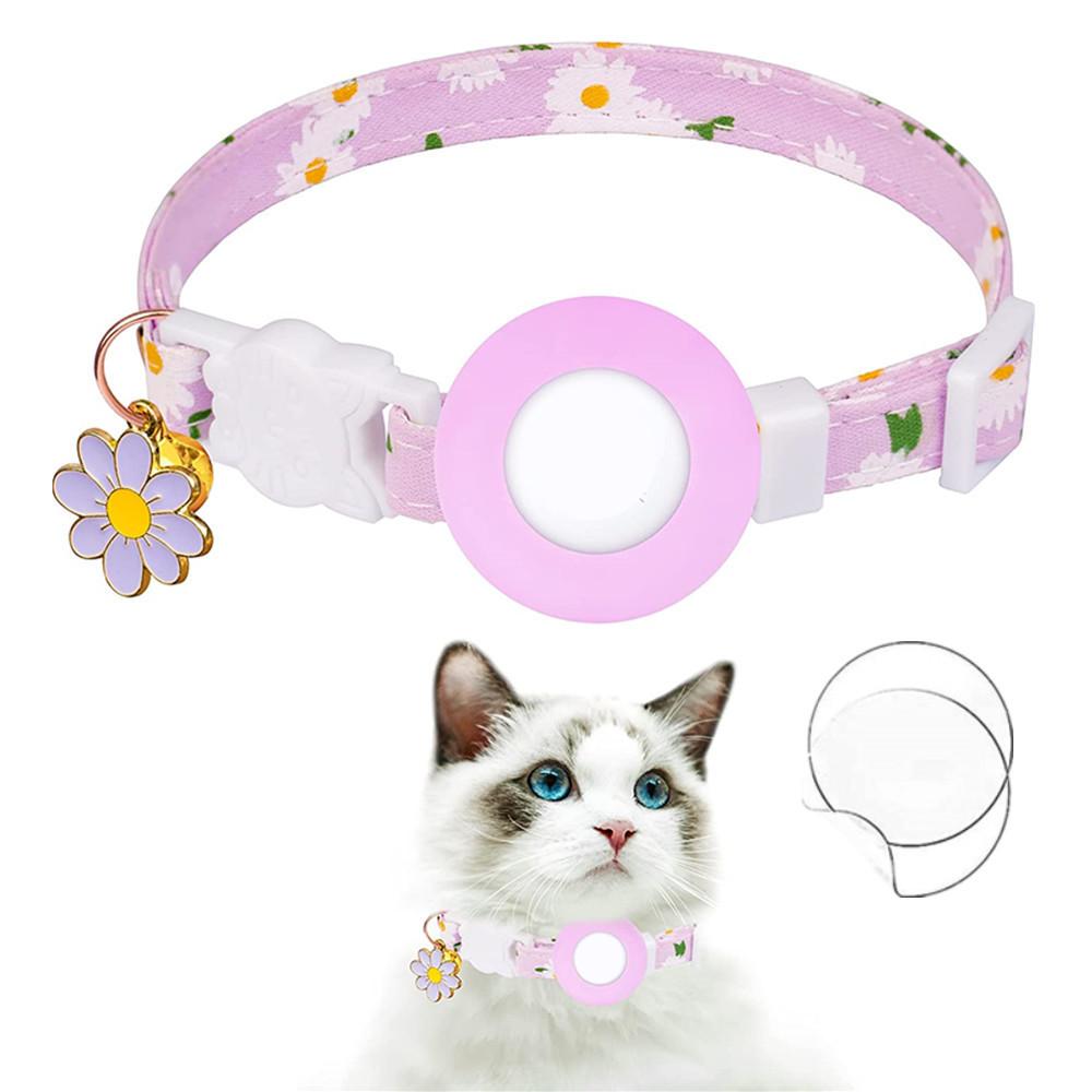 For AirTag Tracker Silicone Cover Small Daisy Pet Collar Dog Collar With Bell And Front Back Film(Purple)