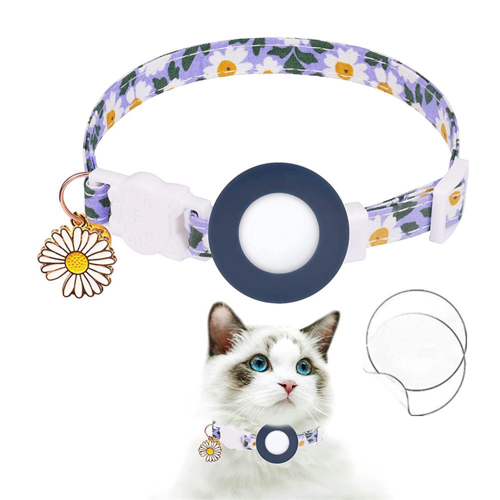 For AirTag Tracker Silicone Cover Small Daisy Pet Collar Dog Collar With Bell And Front Back Film(Blue)