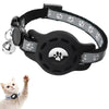 For AirTag Tracker Silicone Case Pet Collar Locator Protective Case Reflective Cat Collar With Bell(Black)