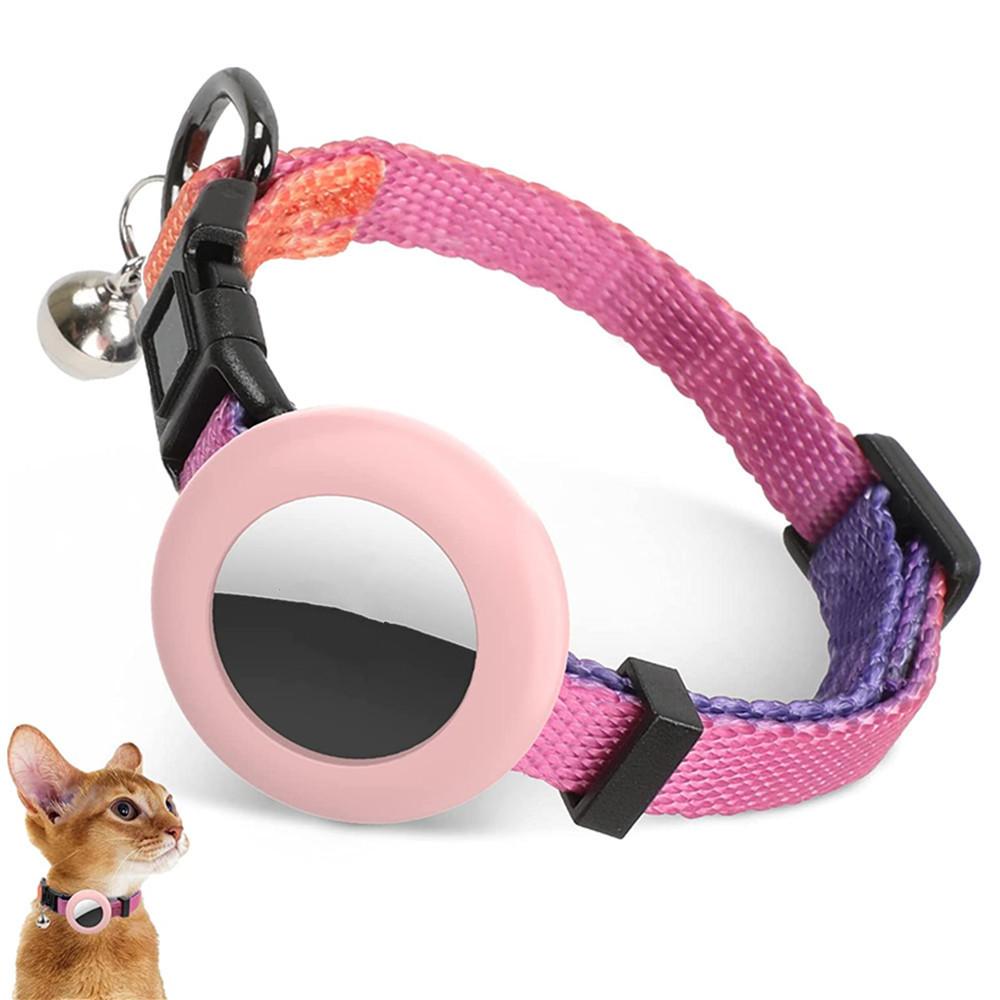 For AirTag Tracker Silicone Case Rainbow Gradient Pet Cat Collar With Bell(Gradient Orange)