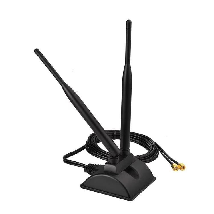 2.4G/5G Dual-Band Antenna with 2 RP-SMA Male Connector Wireless WIFI Router Network Card High Gain Extension Antenna, 2 RP-SMA Male