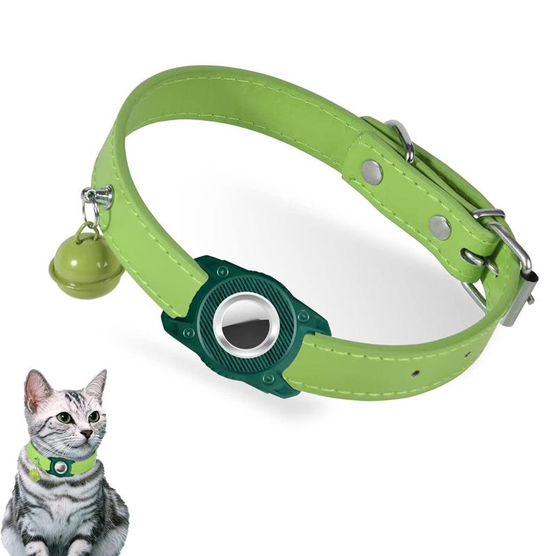 For AirTag Tracker Waterproof Protection Case Pet Leather Collar Anti Lost Cat Locator Collar(Green)