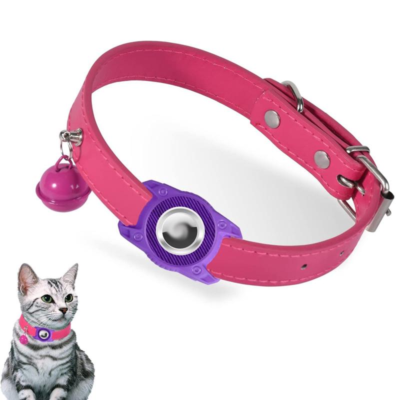 For AirTag Tracker Waterproof Protection Case Pet Leather Collar Anti Lost Cat Locator Collar(Purple)