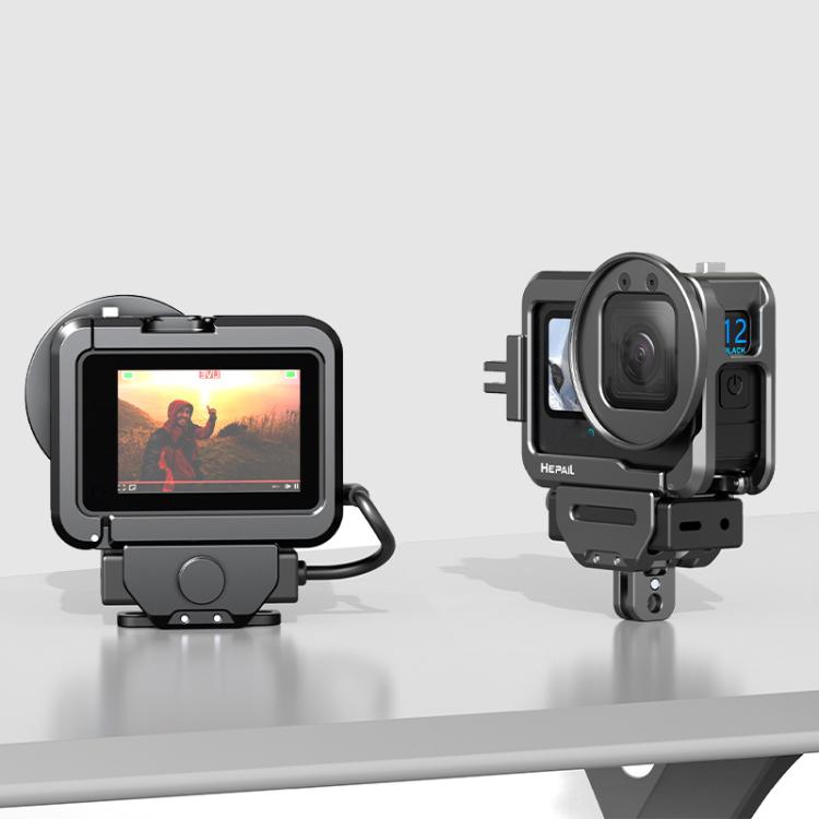 For GoPro HERO12 Black /11 Black /10 Black /9 Black HEPAIL C-G12 Metal Rabbit Cage With Dual Cold Shoe Connector, C-G12