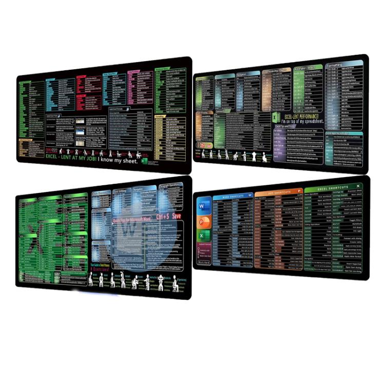 Keyboard Shortcut Desk Mat Mouse Pad Non-Slip Office Desk Pad With Computer Commands, 300x600x2mm, 300x600x3mm, 300x700x2mm, 300x700x3mm