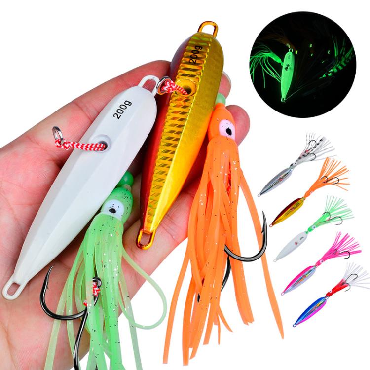 PROBEROS LF159 Luminous Bearded Squid Hook Slow Cranking Road Runner Iron Plate Bionic False Bait, 120G, 150G, 180G, 200G