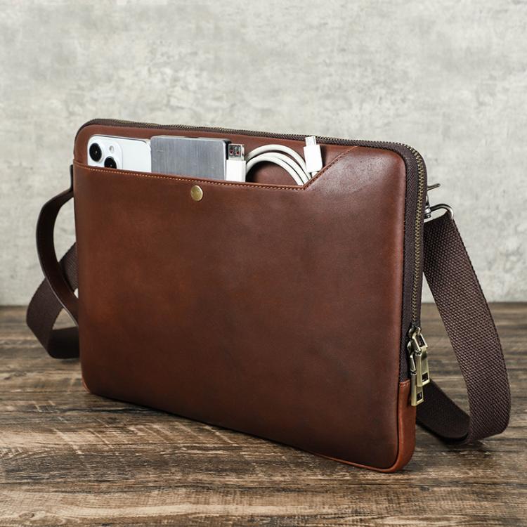 CONTACTS FAMILY 14.2 Inch Crazy Horse Leather Messenger Bag Vintage Crossbody Laptop Briefcase, For Macbook Pro 14.2 Inch