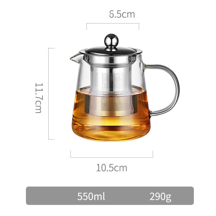 Large Capacity Heat Resistant Glass Teapot Tea Set With Stainless Steel Filter For Kung Fu Tea, 450ML, 550ML, 750ML, 950ML