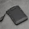 Portable Ultra-thin Card Holder Pull-out Design Invisible Personalized Card Holder, Black Genuine Leather