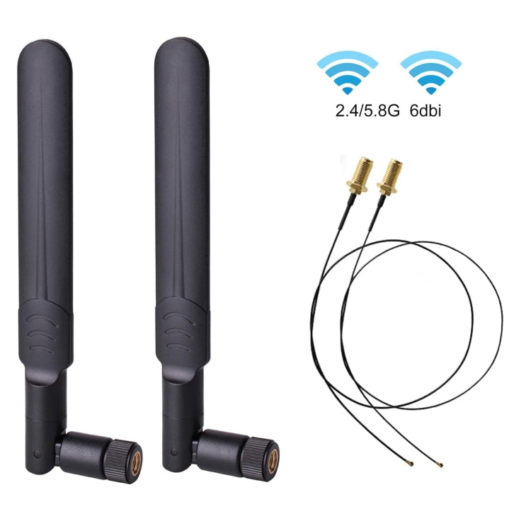 2 x 6dBi 2.4GHz 5GHz Dual Band WiFi RP-SMA Male Antenna + 2 x 35CM RP-SMA IPEX MHF4 Pigtail Cable for M.2 NGFF WiFi WLAN Card, 6dBi Antenna + RP-SMA Cable