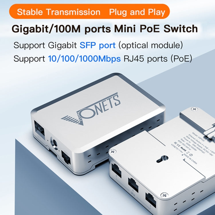 VONETS VSP510 5 Ports Ethernet Gigabit Switch with DC Adapter + Rail Fixing Buckle Set, VSP510 with DC Adapter + Rail Fixing Buckle Set